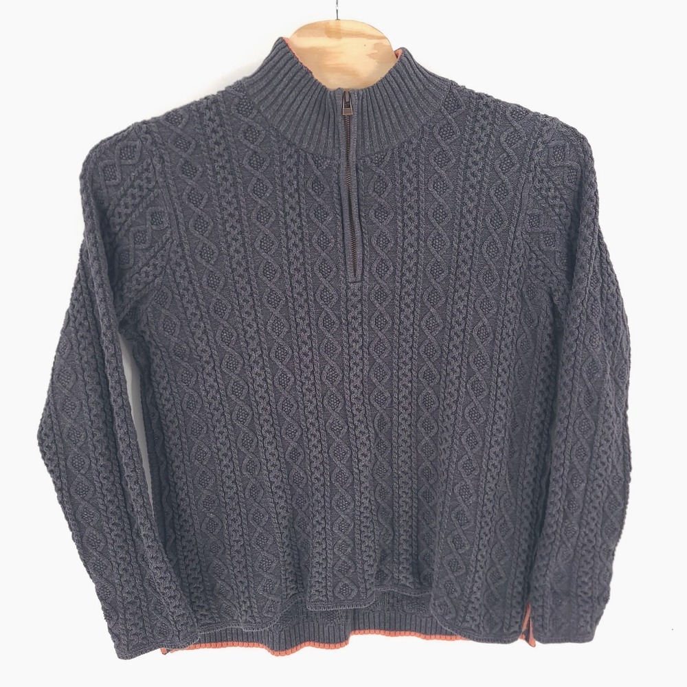 Carbon 2 Cobalt Sweater Mens Large Gray Cable Knit Quarter Zip Cotton Pullover